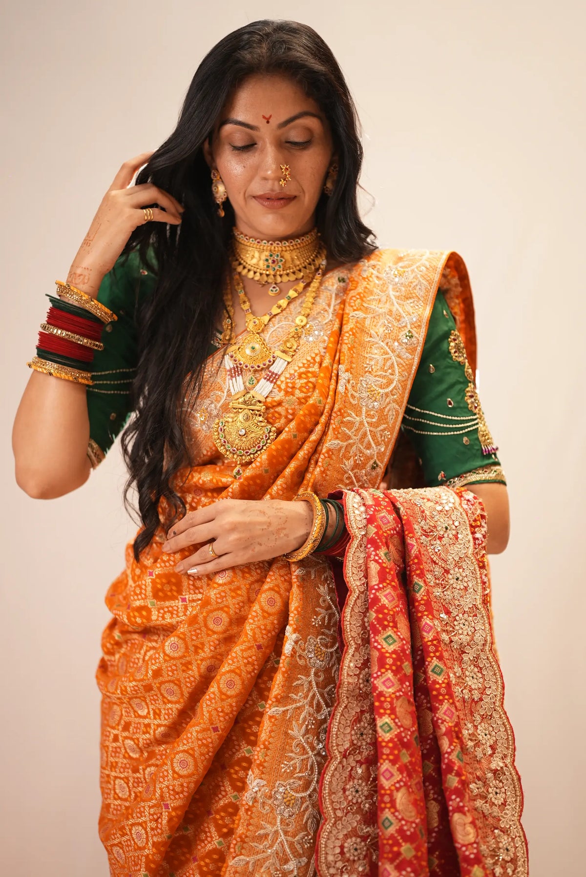 Pure Kaddi Georgette Rust Orange Saree with Zari Weaving, Minakari & Maggam Handwork Blouse