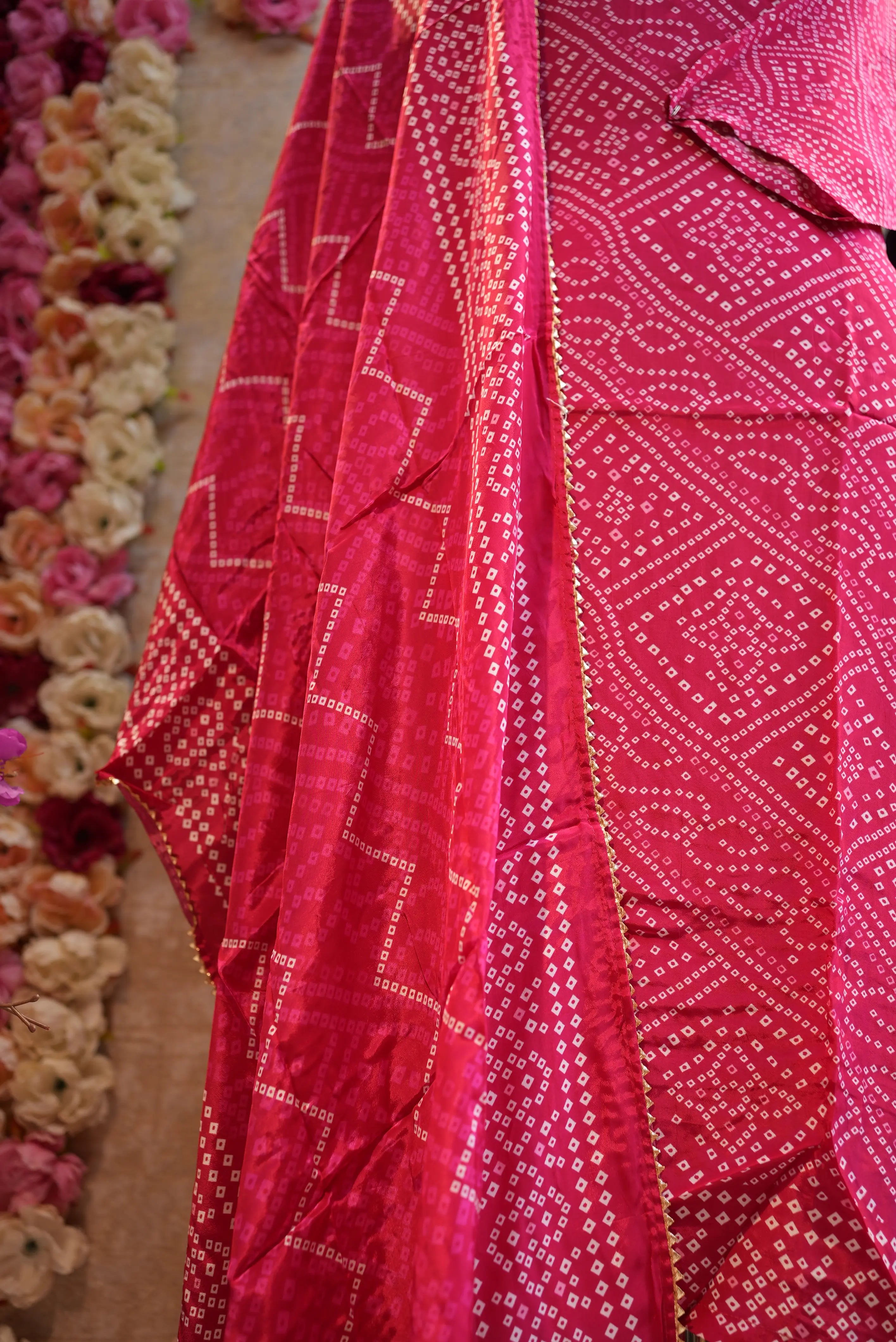 Chinon fabric with bandhani suit v-neck handwork