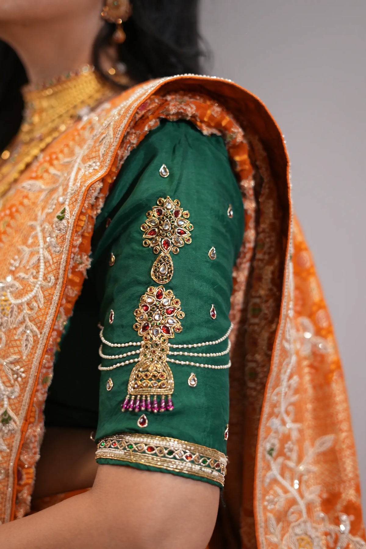 Pure Kaddi Georgette Rust Orange Saree with Zari Weaving, Minakari & Maggam Handwork Blouse