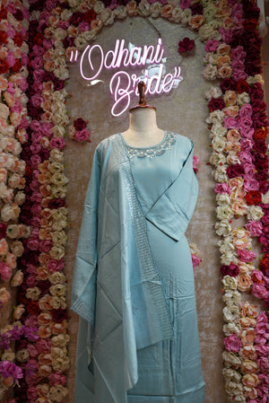 Mix cotton fabric round neck gota patti work suit sequence work dupatta ##SP027