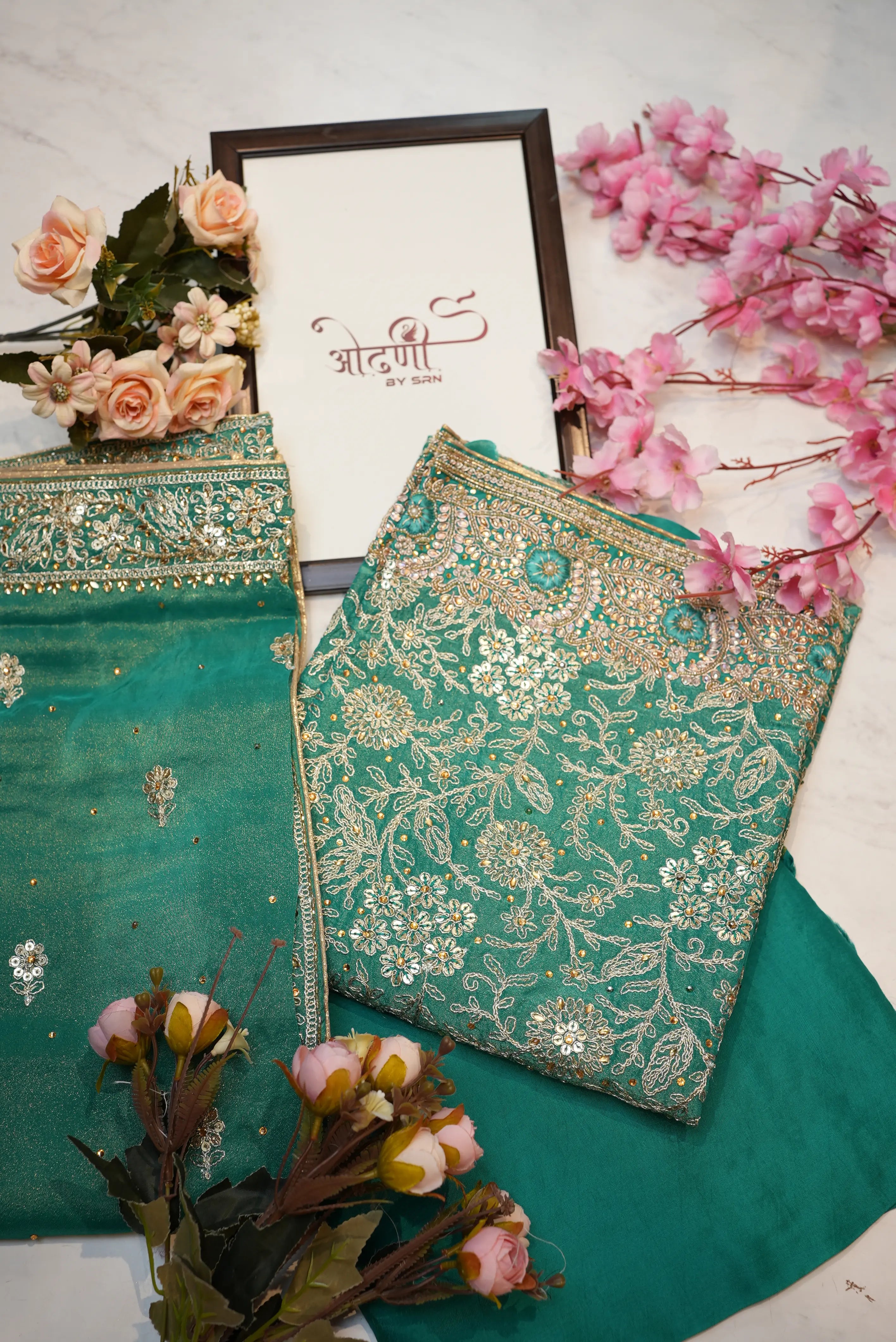 Chinon fabric handwork heavy suit with border dupatta (UNSTITCHED)
