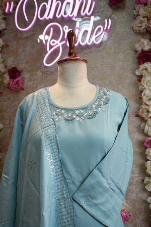 Mix cotton fabric round neck gota patti work suit sequence work dupatta ##SP027
