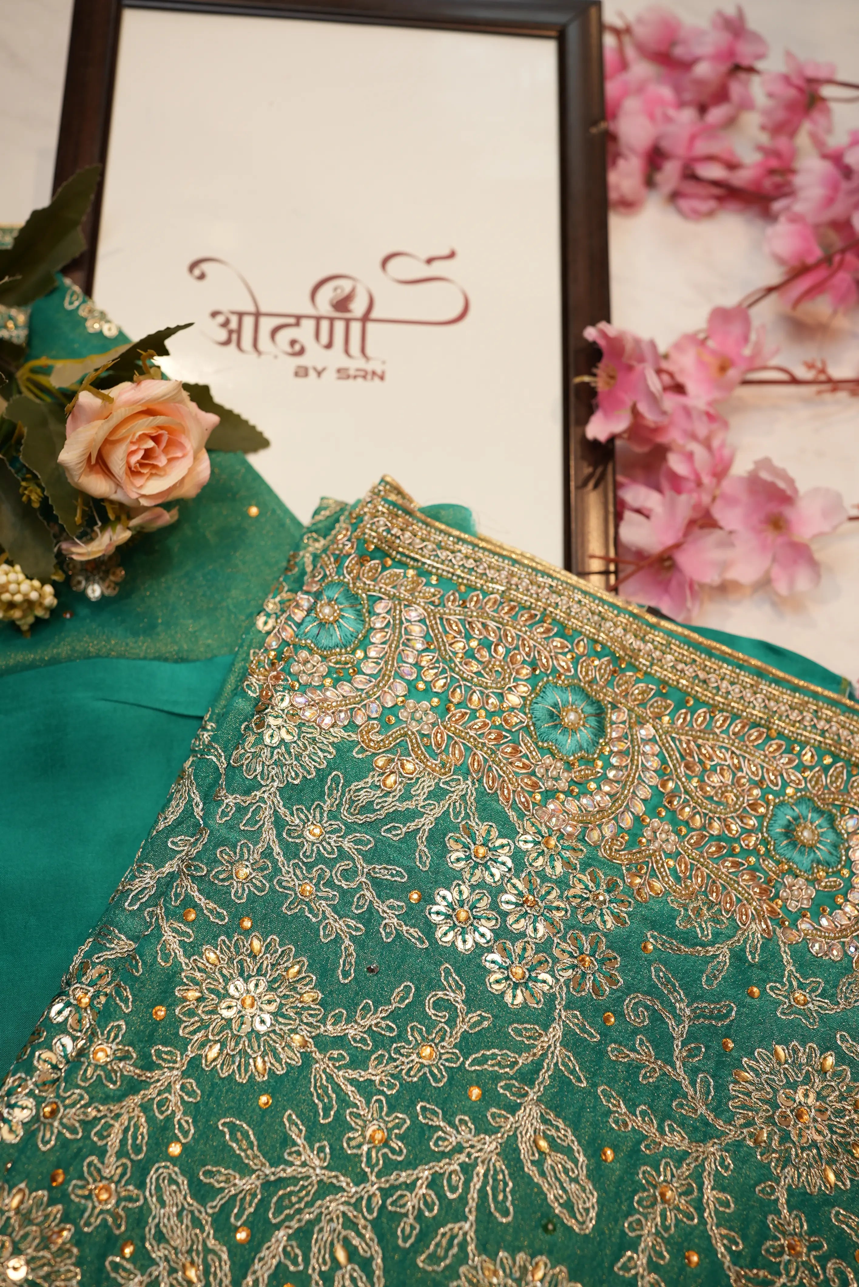 Chinon fabric handwork heavy suit with border dupatta (UNSTITCHED)