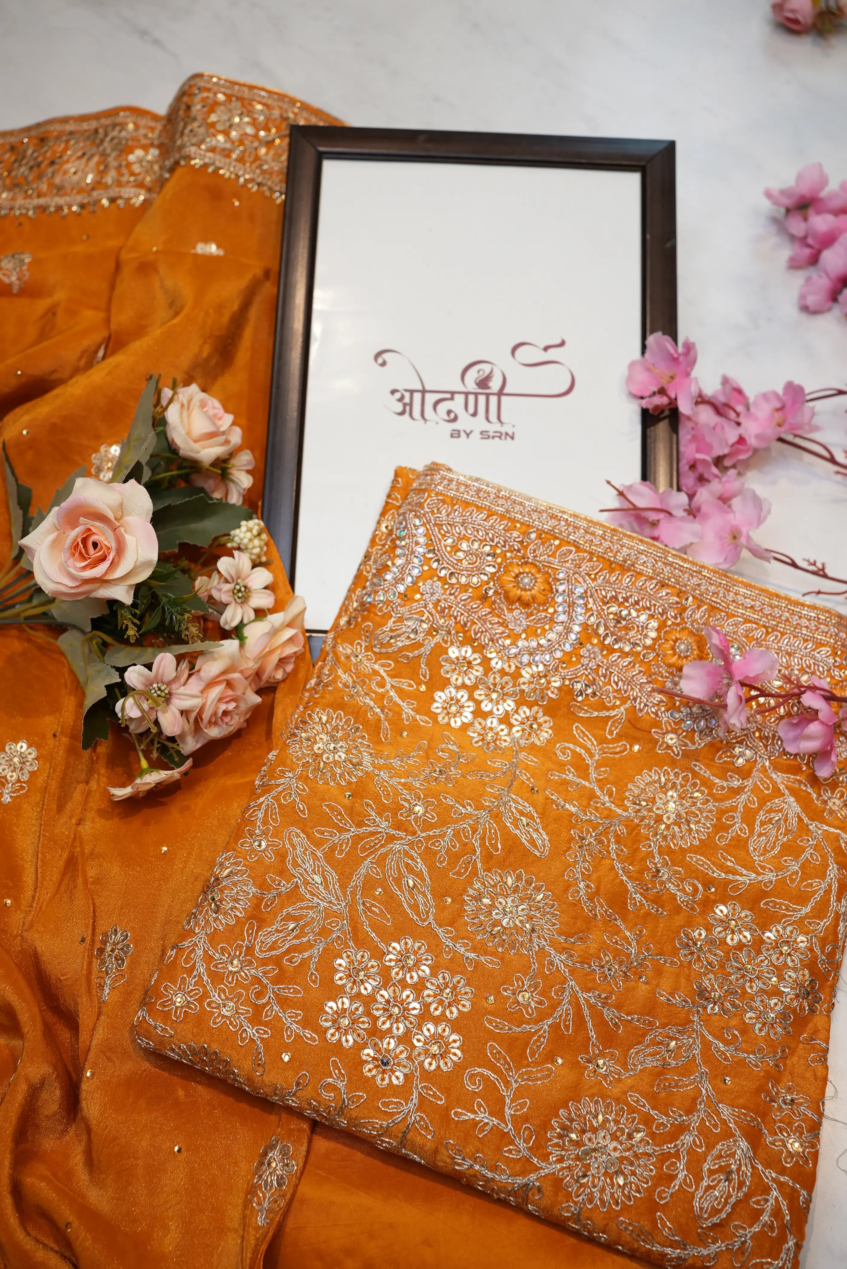 Chinon fabric handwork heavy suit with border dupatta (UNSTITCHED)