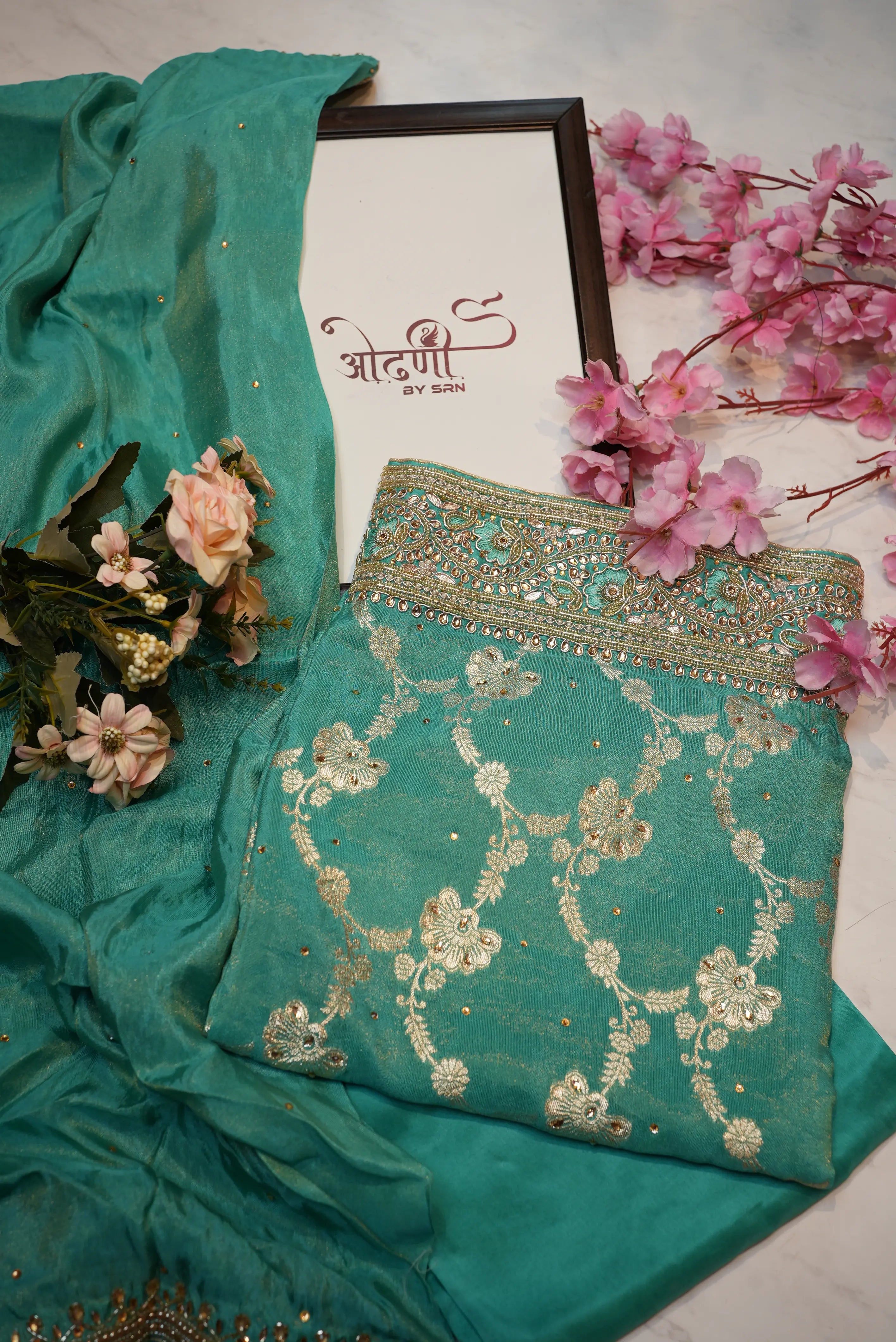 Chinon fabric heavy handwork suit with border dupatta (UNSTITCHED)