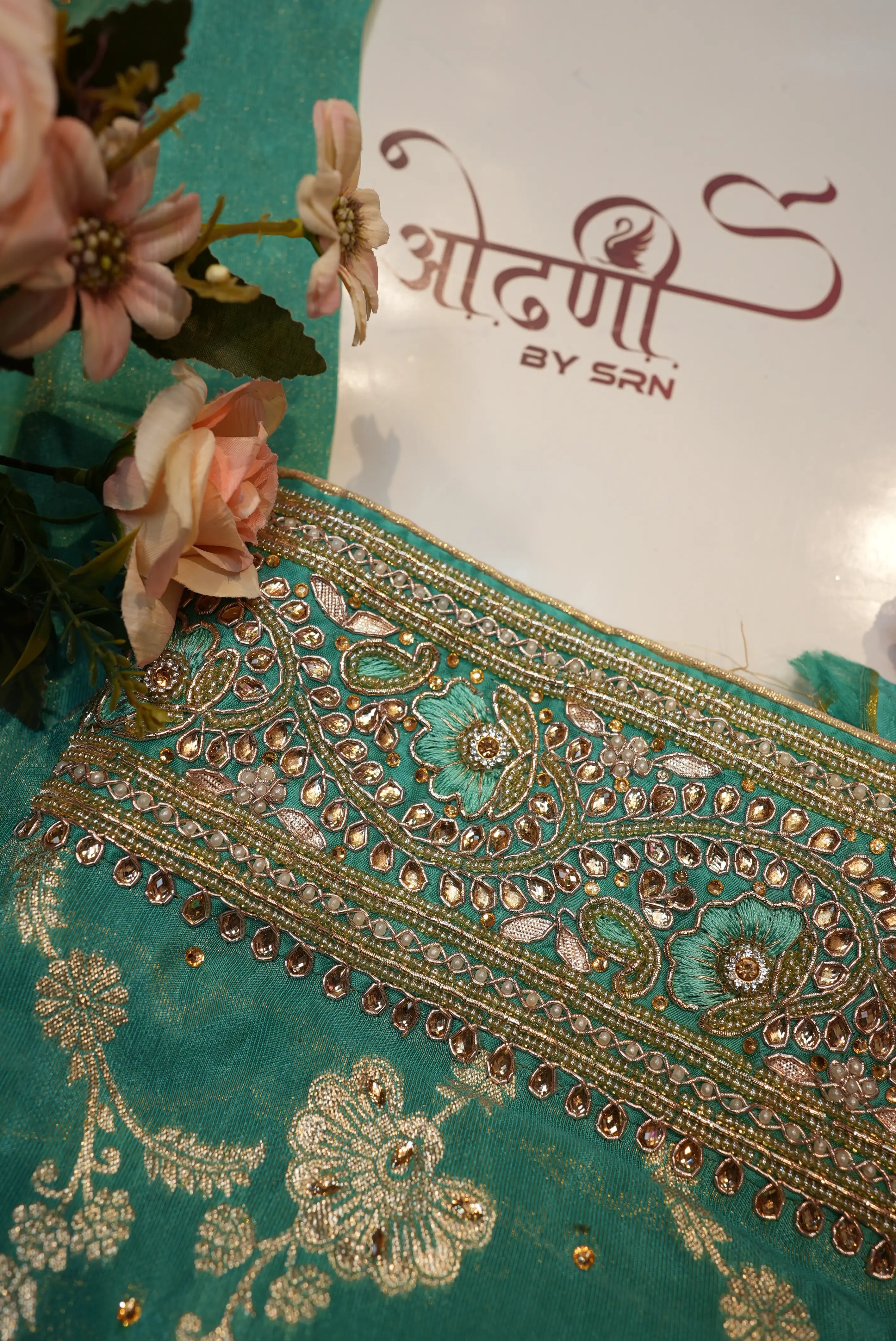 Chinon fabric heavy handwork suit with border dupatta (UNSTITCHED)