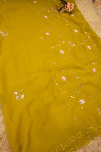 RAKHI SPECIAL HANDWORK SAREE WITH JAAL PATTERN AND SEUQENCE WORK (WITH BLOUSE) (6.15 MTR CUT) ##SR0237