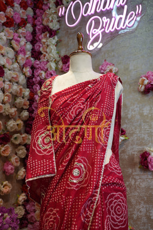 RAJASTHANI BANDHANI SAREE WITH GOTAPATTI WORK ##SR028
