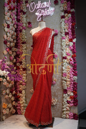 Rajasthani chunri lotus bandhej saree with siroski border and butta ##SR0148