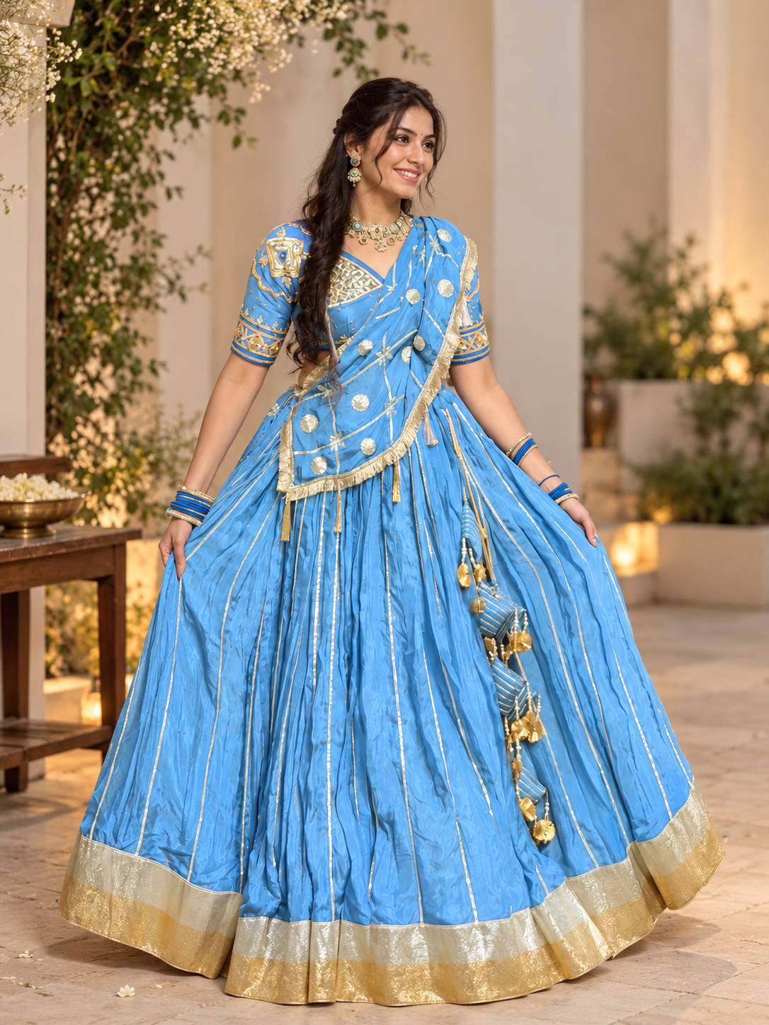 Royal Blue Gota Patti Handwork Aangi With Full Flared Lehenga & Jaal Pattern Dupatta (PRE-BOOKING ITEM)