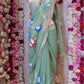 BRUSH PRINT DESIGN WITH KACHI GOTA PATTI WORK & LACE SAREE (WITH BLOUSE) ##SR596