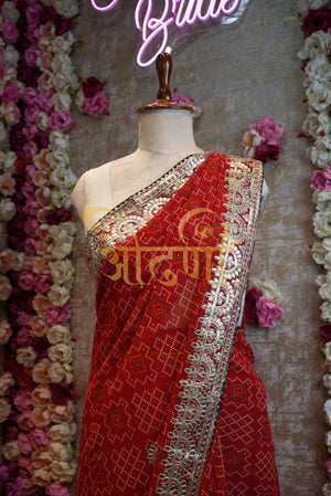 Rajasthani chunri Georgette saree with contrast blouse ##SR0151