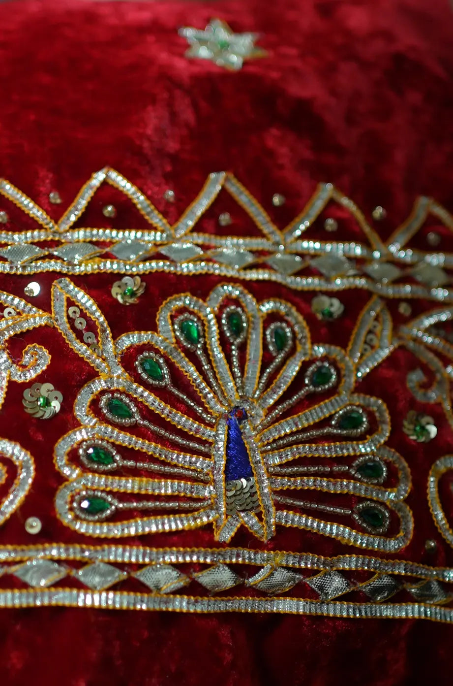 Peacock Design Velvet Blouse with Kacchi Gota Patti Handwork