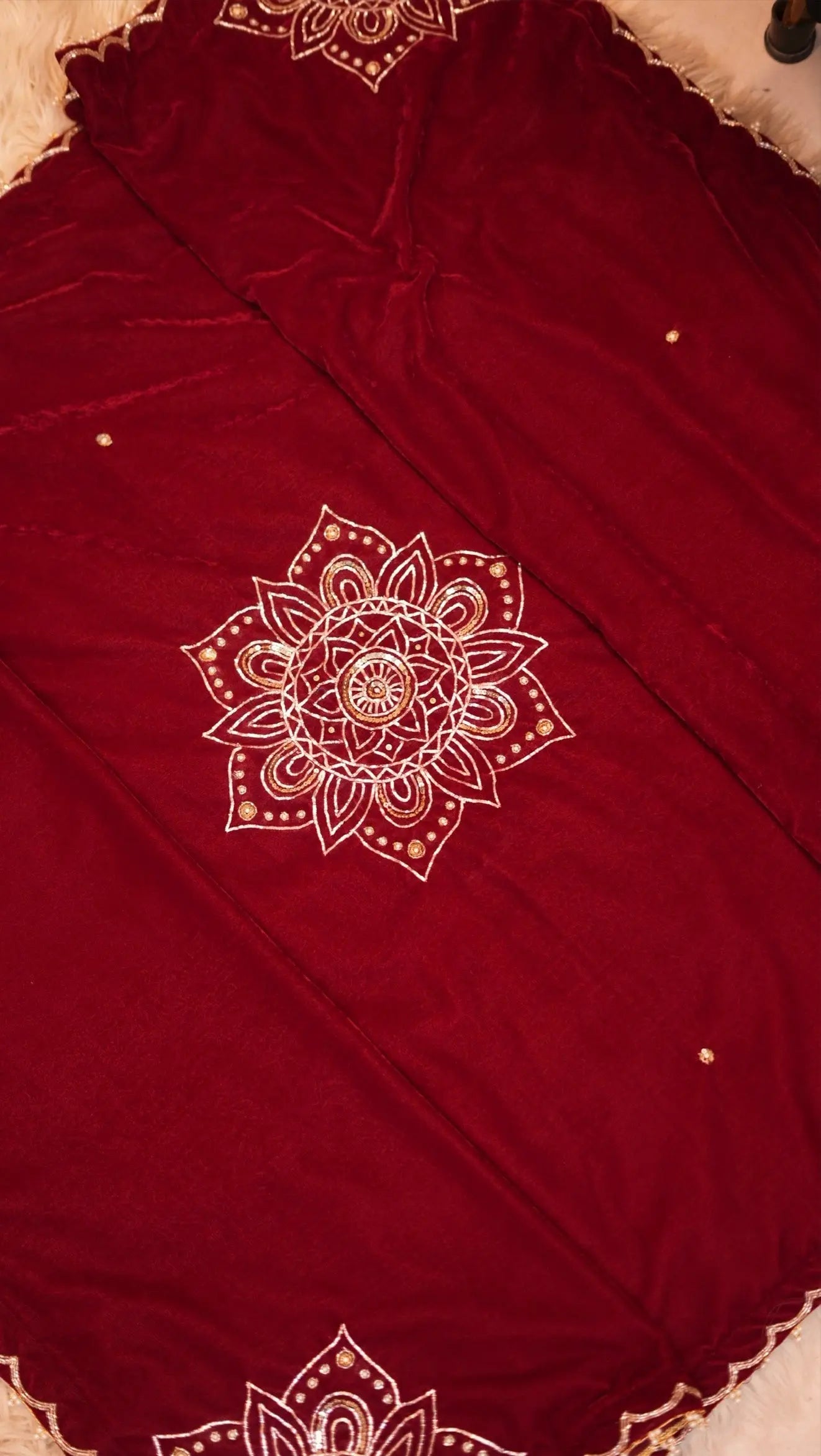 Handmade Velvet Shawl with Pita Work & Mandala Buti Art (CUSTOMISABLE)