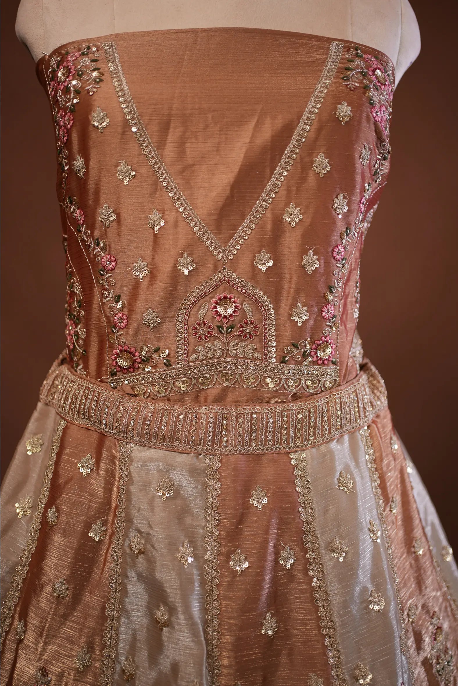 Jimmy Choo Fabric Full Flair Lehenga with Zari & Patch Work & Heavy Dupatta