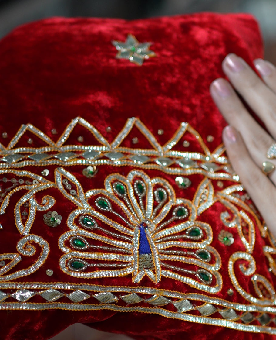 PEACOCK DESIGN HANDWORK BLOUSE WITH KACCHI GOTAPATTI WORK. ##HB086