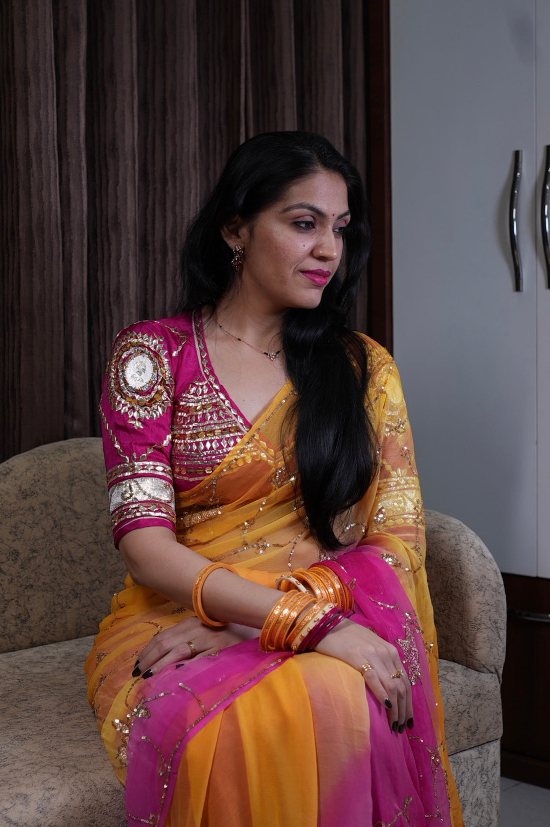 Rajasthani Angi Blouse with 999 Hallmark Silver Coin & Gota Patti Handwork