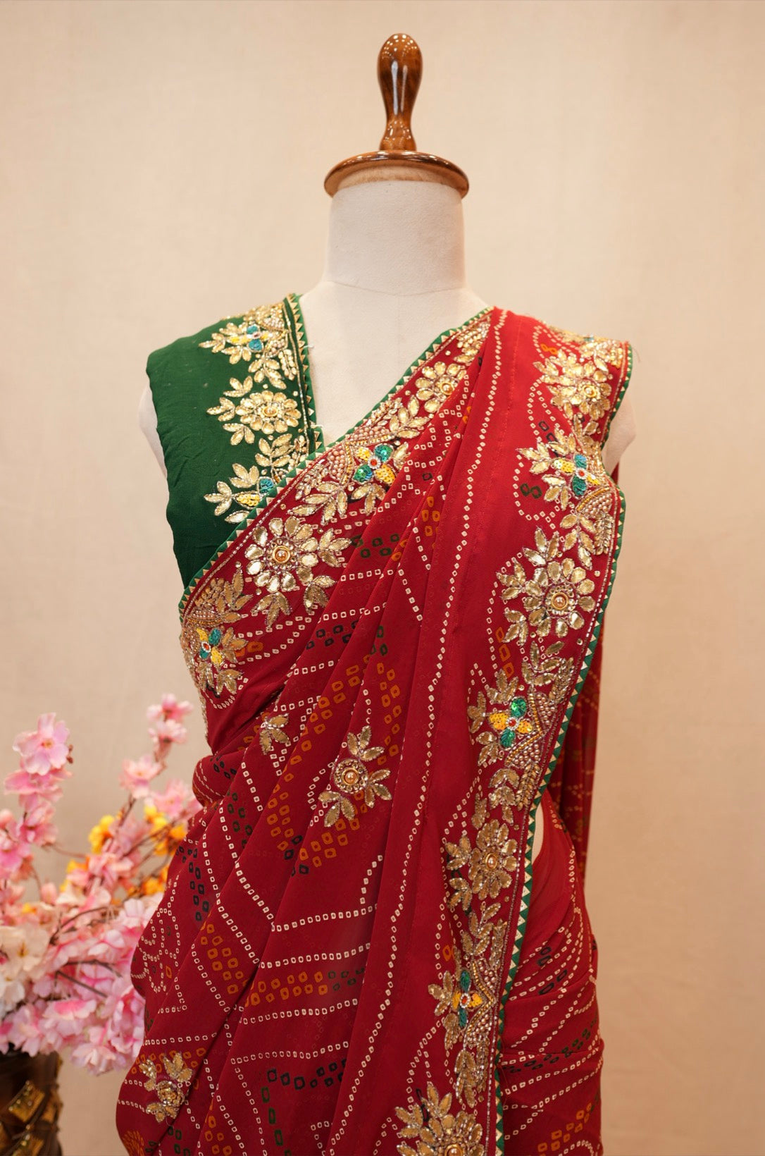 Rajasthani Traditional Chunri Saree with Sequin Work (With Blouse)