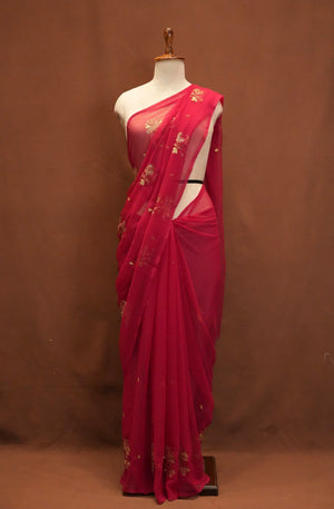 RAJPUTI DESIGN ROYAL GEORGETTE FABRIC SAREE WITH AARI TARI WORK AND SMALL BUTI ##SR615