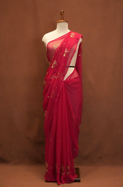 RAJPUTI DESIGN ROYAL GEORGETTE FABRIC SAREE WITH AARI TARI WORK AND SMALL BUTI ##SR615