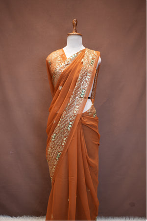 GEORGETTE FABRIC SAREE WITH HEAVY BORDER, ALOG WITH SMALL BUTI (WITH CONTRAST BLOUSE) ##SR630