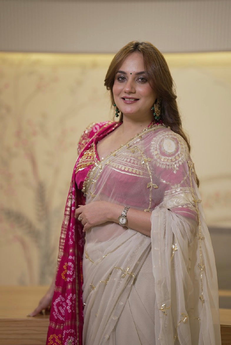 RAJASTHANI ANGI BLOUSE WITH 999 HALLMARK SILVER COIN & GAJAI, GOTA PATTI HANDWORK ##HB109