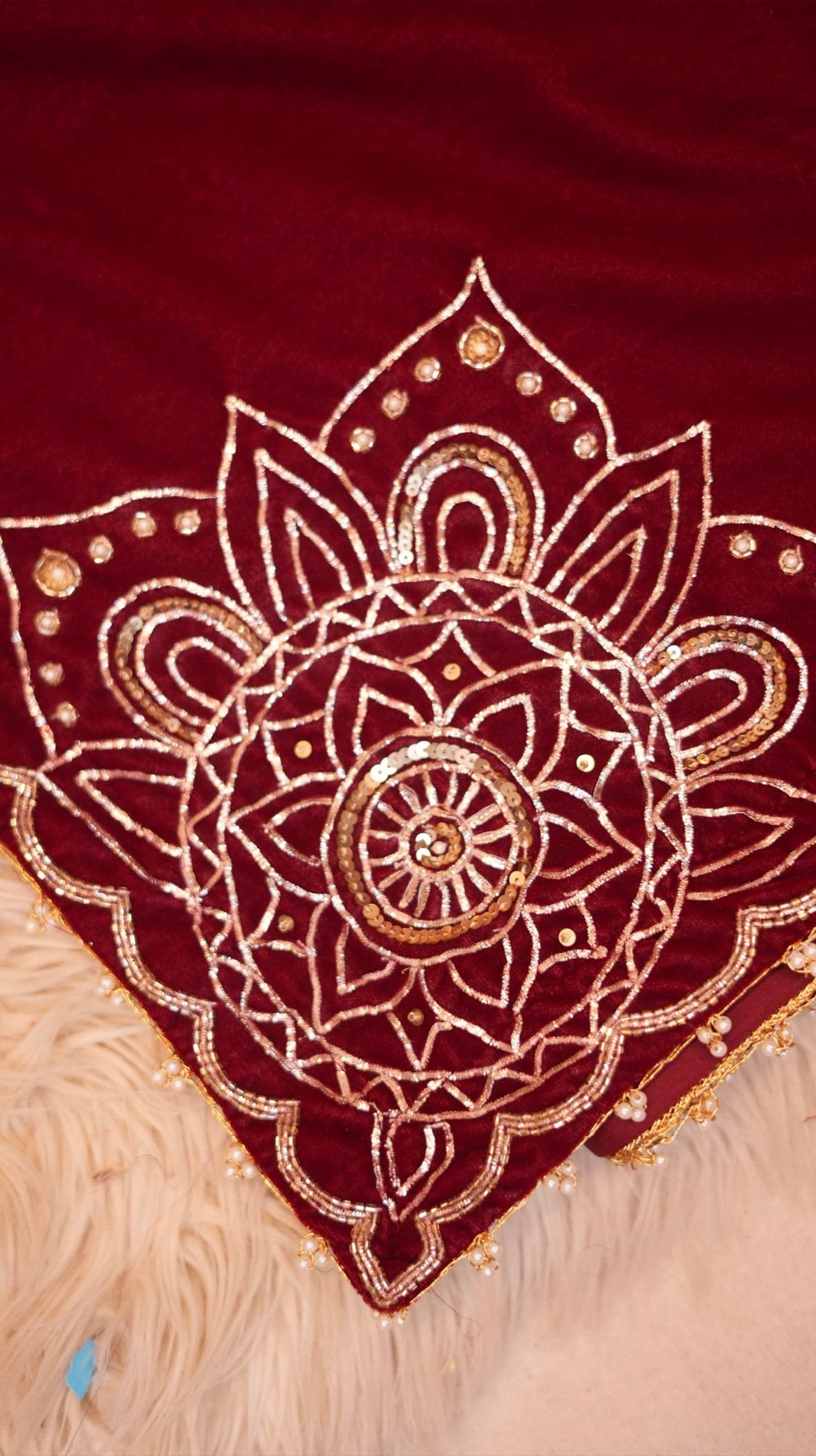 Handmade Velvet Shawl with Pita Work & Mandala Buti Art (CUSTOMISABLE)