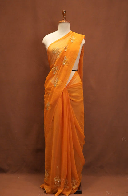 RAJPUTI DESIGN ROYAL GEORGETTE FABRIC SAREE WITH AARI TARI WORK AND SMALL BUTI ##SR615