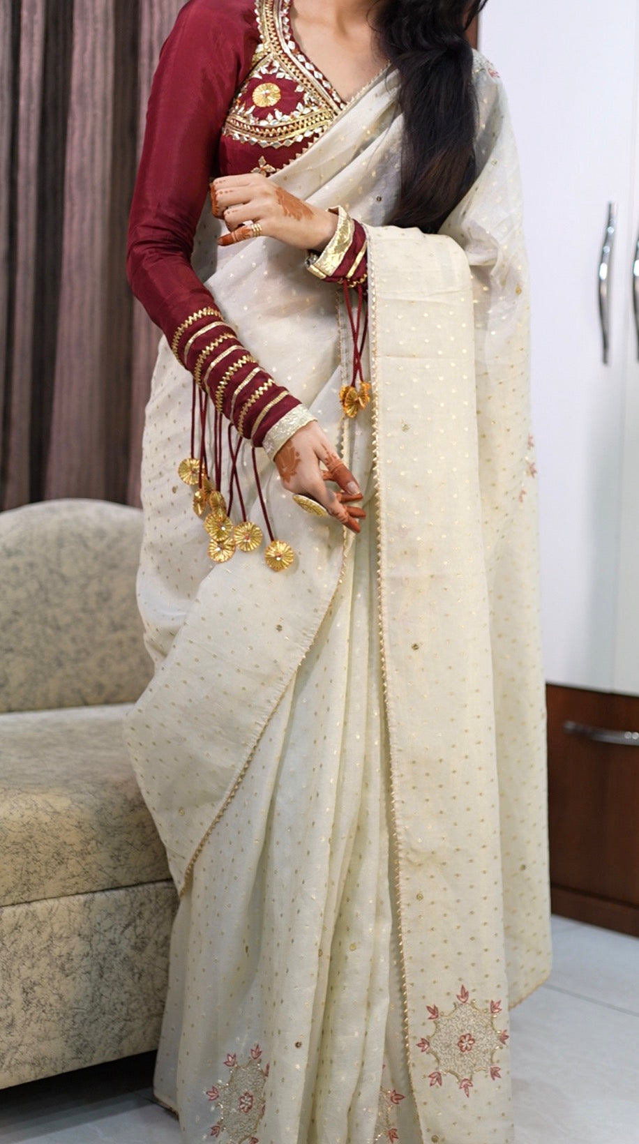 VINTAGE WORK PURE TISSUE FABRIC ZARI WEAVING SAREE WITH FULL SLEEVES RAJASTHANI ANGI BLOUSE ##SR487