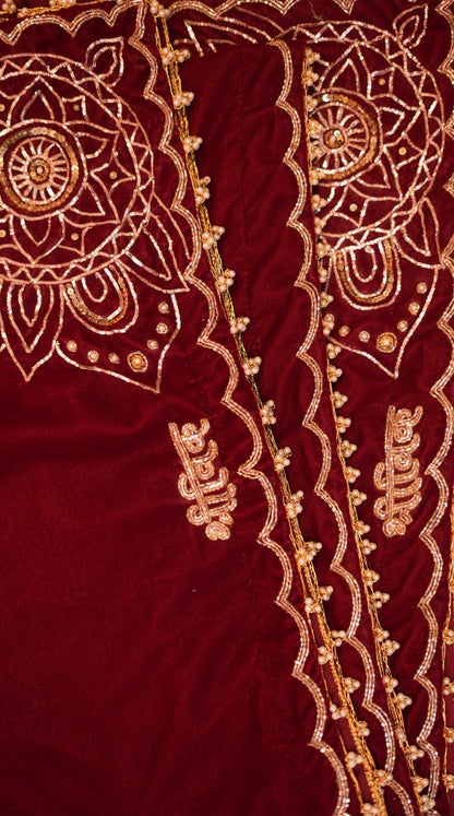 HANDMADE VELVET SHAWL WITH PITA WORK AND MANDALA ART WITH BUTI (CUSTOMISABLE) ##SH03