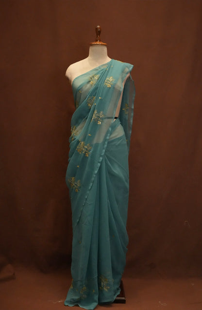 RAJPUTI DESIGN ROYAL GEORGETTE FABRIC SAREE WITH AARI TARI WORK AND SMALL BUTI ##SR615