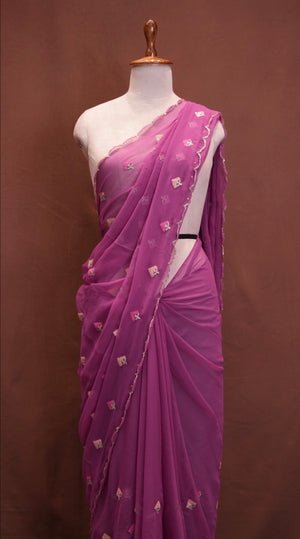 ROYAL GEORGETTE FABRIC SAREE WITH SMALL BUTI DESIGN AND CUT WORK BORDER (WITH RUNNIG BLOUSE) ##SR616