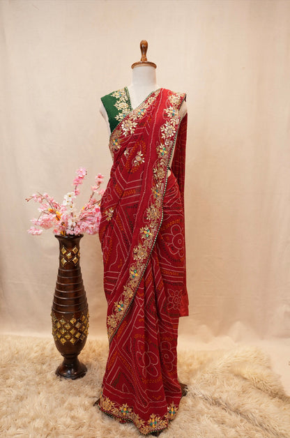 RAJASTHANI TRADITIONAL CHUNRI SAREE WITH SEQUENCE WORK (WITH BLOUSE) ##SR581