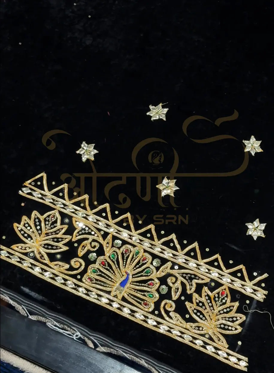 Peacock Design Velvet Blouse with Kacchi Gota Patti Handwork