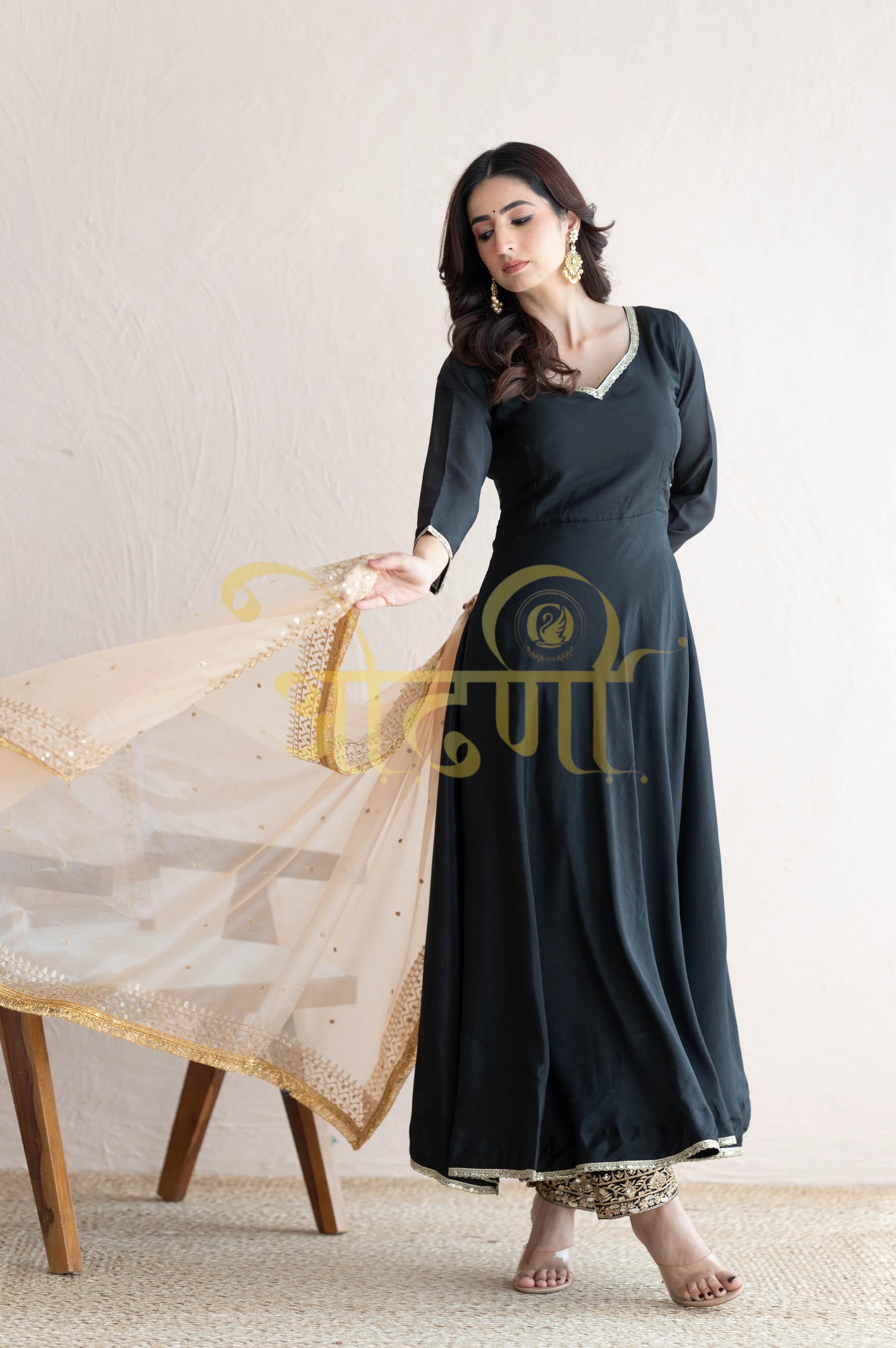 GIRLISH PATTERN ANARKALI 3-PIECE SUIT CONTRAST DUPATTA