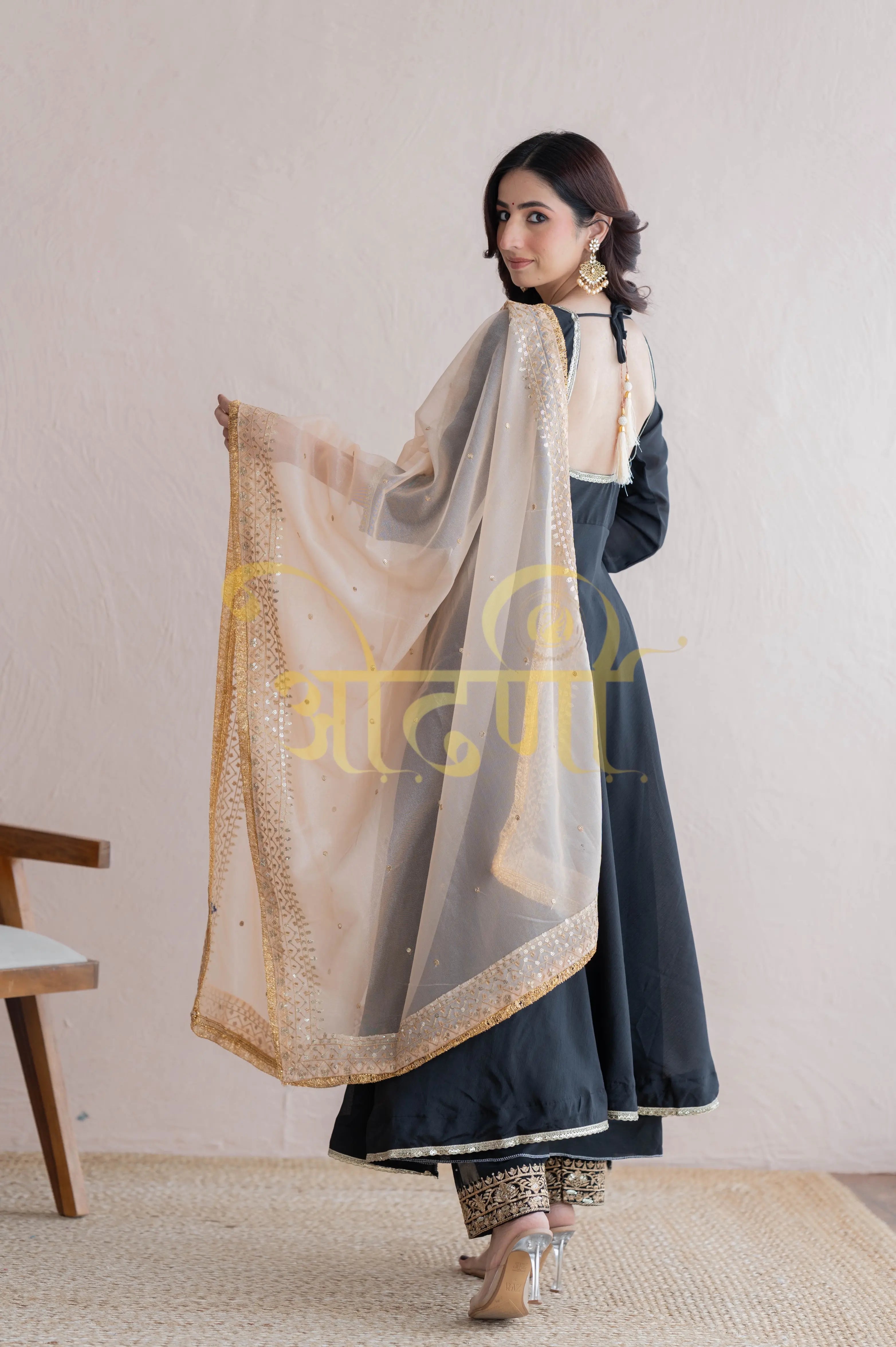GIRLISH PATTERN ANARKALI 3-PIECE SUIT CONTRAST DUPATTA
