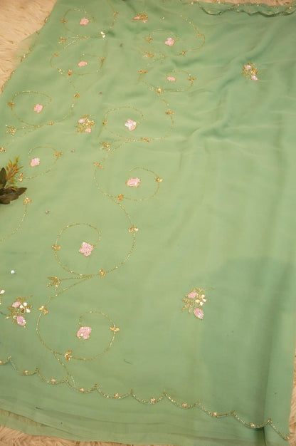 RAKHI SPECIAL HANDWORK SAREE WITH JAAL PATTERN AND SEUQENCE WORK (WITH BLOUSE) (6.15 MTR CUT) ##SR0237
