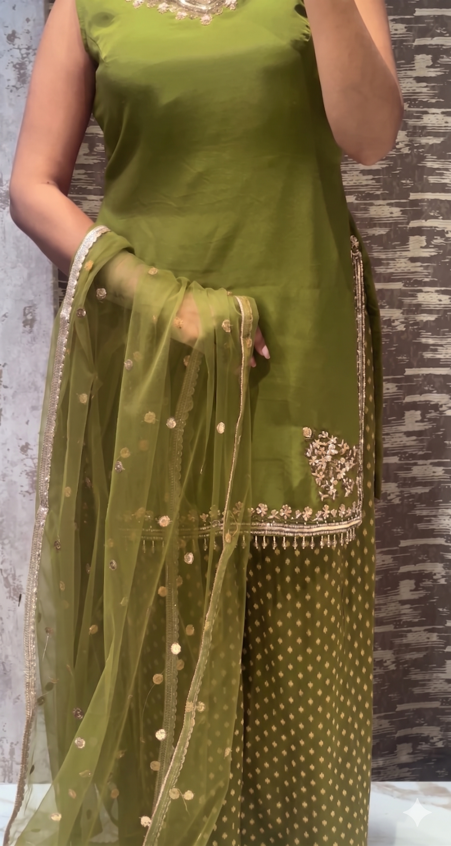 Rust Orange Embroidered Kurta Set with Organza Dupatta & Printed Bottom