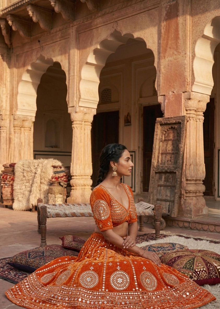 Kesariyaa Ghungroo Rajasthani Aangi Blouse with Kachi Gota Patti (CUSTOMIZABLE)