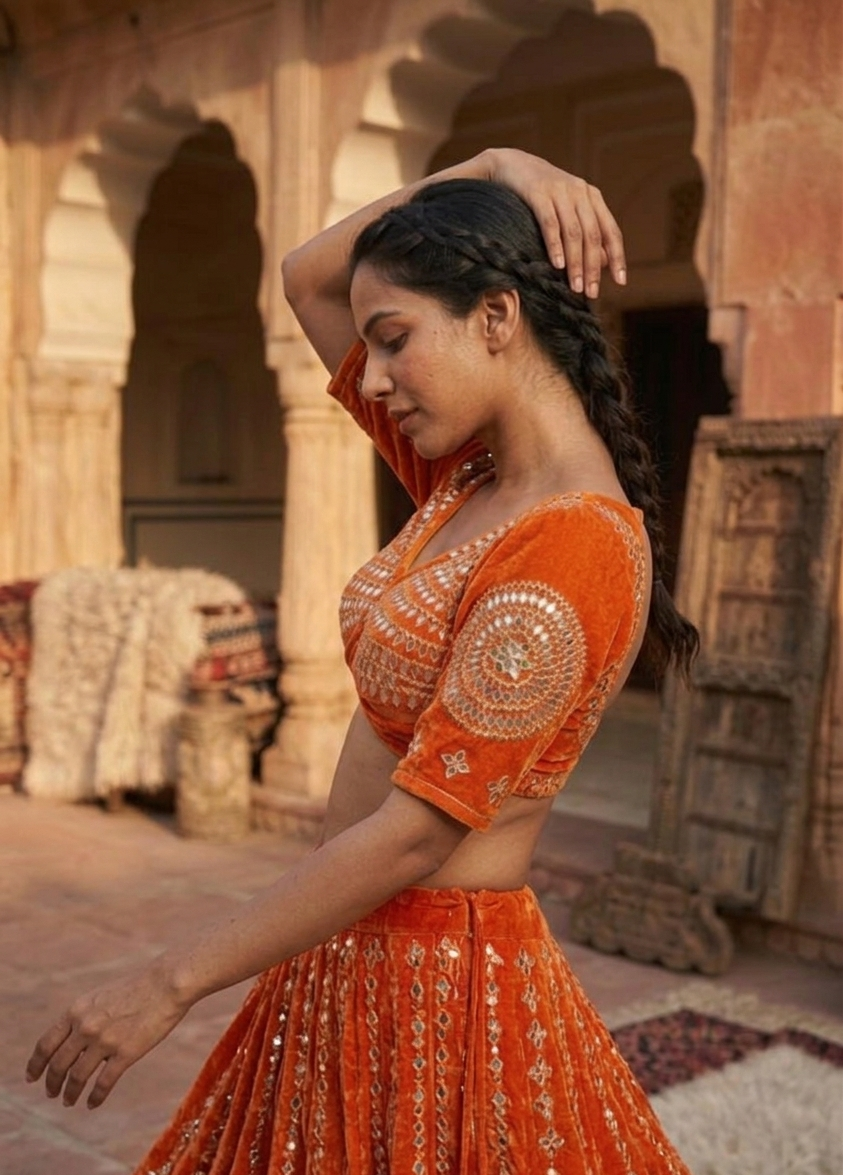 Kesariyaa Ghungroo Rajasthani Aangi Blouse with Kachi Gota Patti (CUSTOMIZABLE)