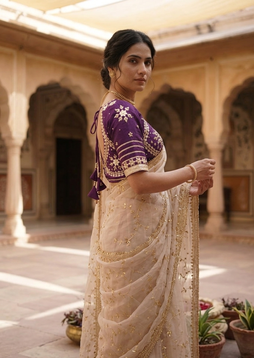 Gungru Aangi Design Pure Gajji Silk Fabric with Kaccha Gota Patti Work Along With Pure Chiffon Fabric Gota Patti Work Saree