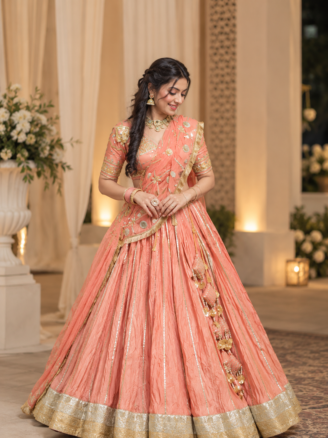 Royal Blue Gota Patti Handwork Aangi With Full Flared Lehenga & Jaal Pattern Dupatta (PRE-BOOKING ITEM)