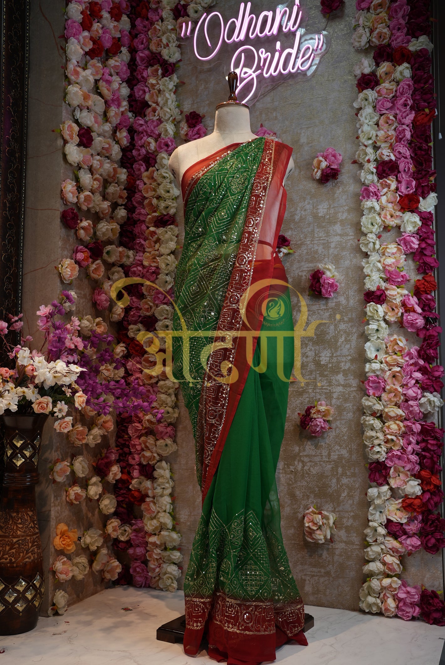 Rajwadi saree with aari-tari work on georgette fabric ##SR0162