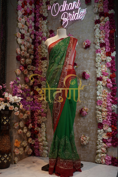 Rajwadi saree with aari-tari work on georgette fabric ##SR0162