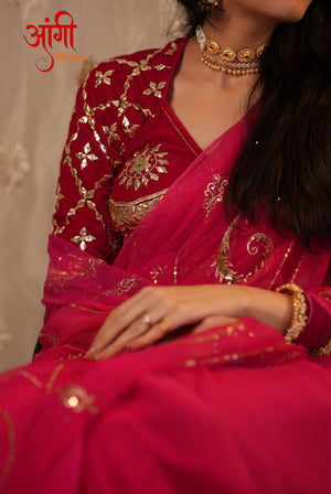 RAJASTHANI AANGI BLOUSE WITH GOTAPATTI WORK (UNSTITCHED) ##HB032