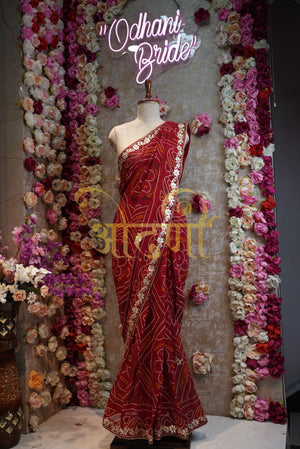 Rajasthani chunri viscose georgette saree with gota patti cut dana work ##SR0157