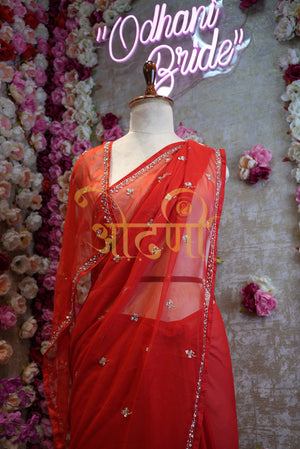 Georgette Fabric Cutdana & Buti Handwork Saree ##SR036