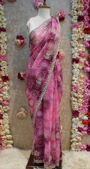 C PALLU WORK WITH SADHED COLOUR BANDHANI SAREE (WITH BLOUSE) (CUT 6.15 APPROX) ## SR0242