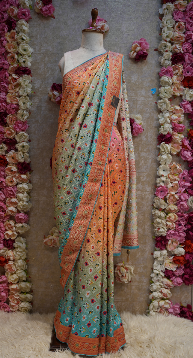 PATOLA PATTERN SAREE WITH HEAVY ZARI BORDER (WITH BLOUSE) ##SR0250