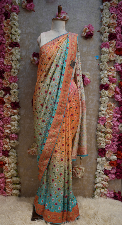 PATOLA PATTERN SAREE WITH HEAVY ZARI BORDER (WITH BLOUSE) ##SR0250